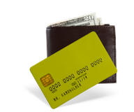 Brown wallet with cash and a green credit card. | Chicago Cheap Tows