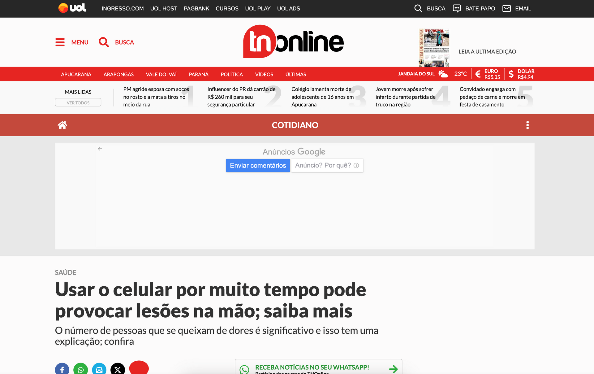 Entrevista para Portal TNOnline (UOL)