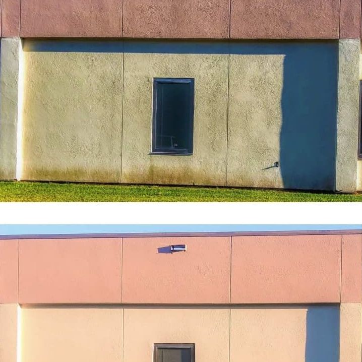 a before and after picture of a building with a window .