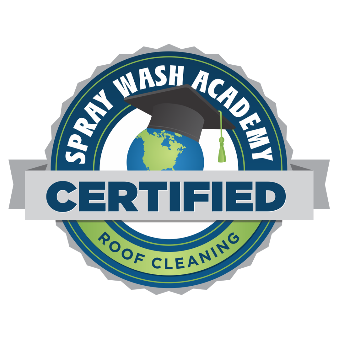 A logo for spray wash academy roof cleaning
