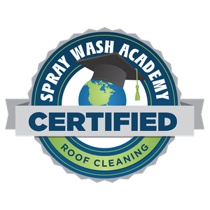 A logo for spray wash academy roof cleaning