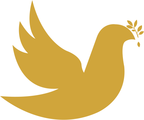 a gold dove with a branch on its head .