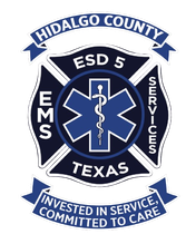 Hidalgo County ESD 5 Texas EMS services logo with blue medical star and motto ribbon