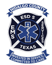 Hidalgo County ESD 5 Texas EMS Services logo with blue star of life and banner text.