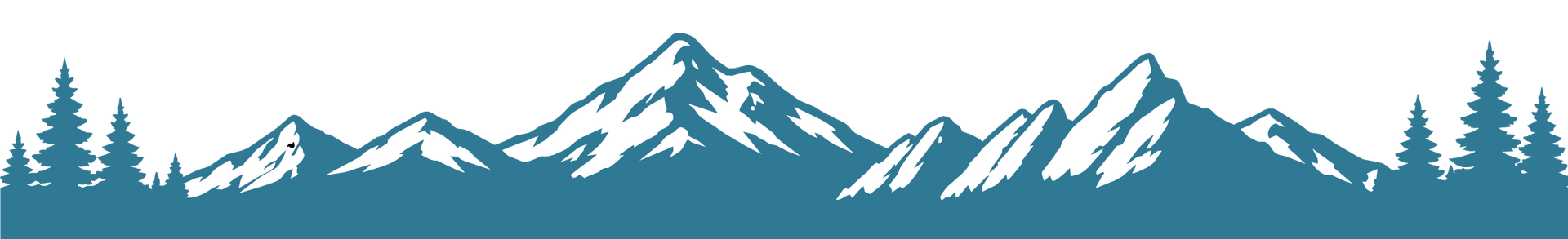 Stylized white mountain peaks on a teal horizon with a dark teal band below