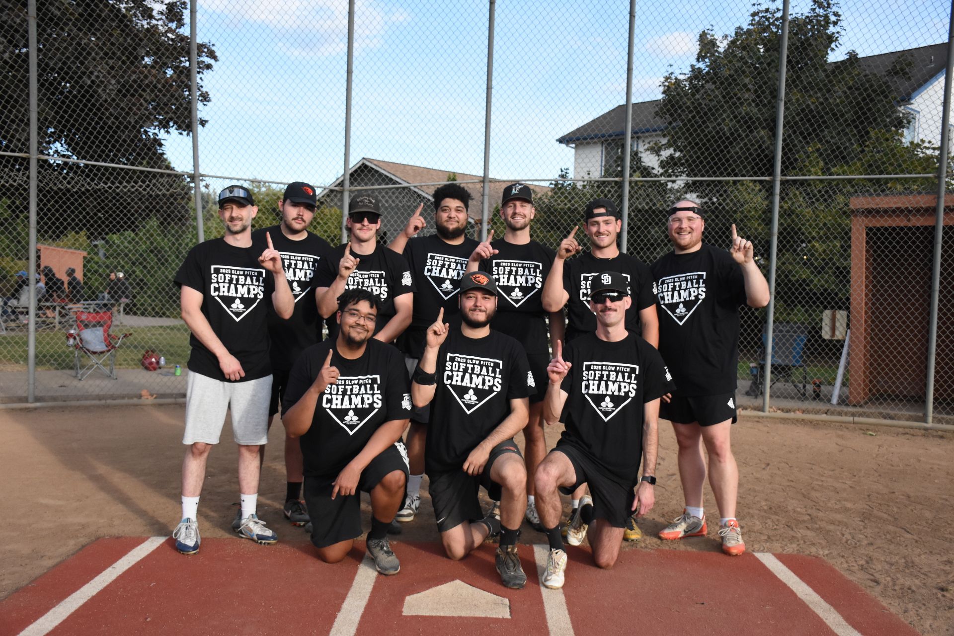 A team of male softball players in matching 