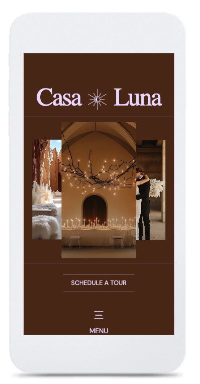Un cellulare bianco con un sito web di Casa Luna.