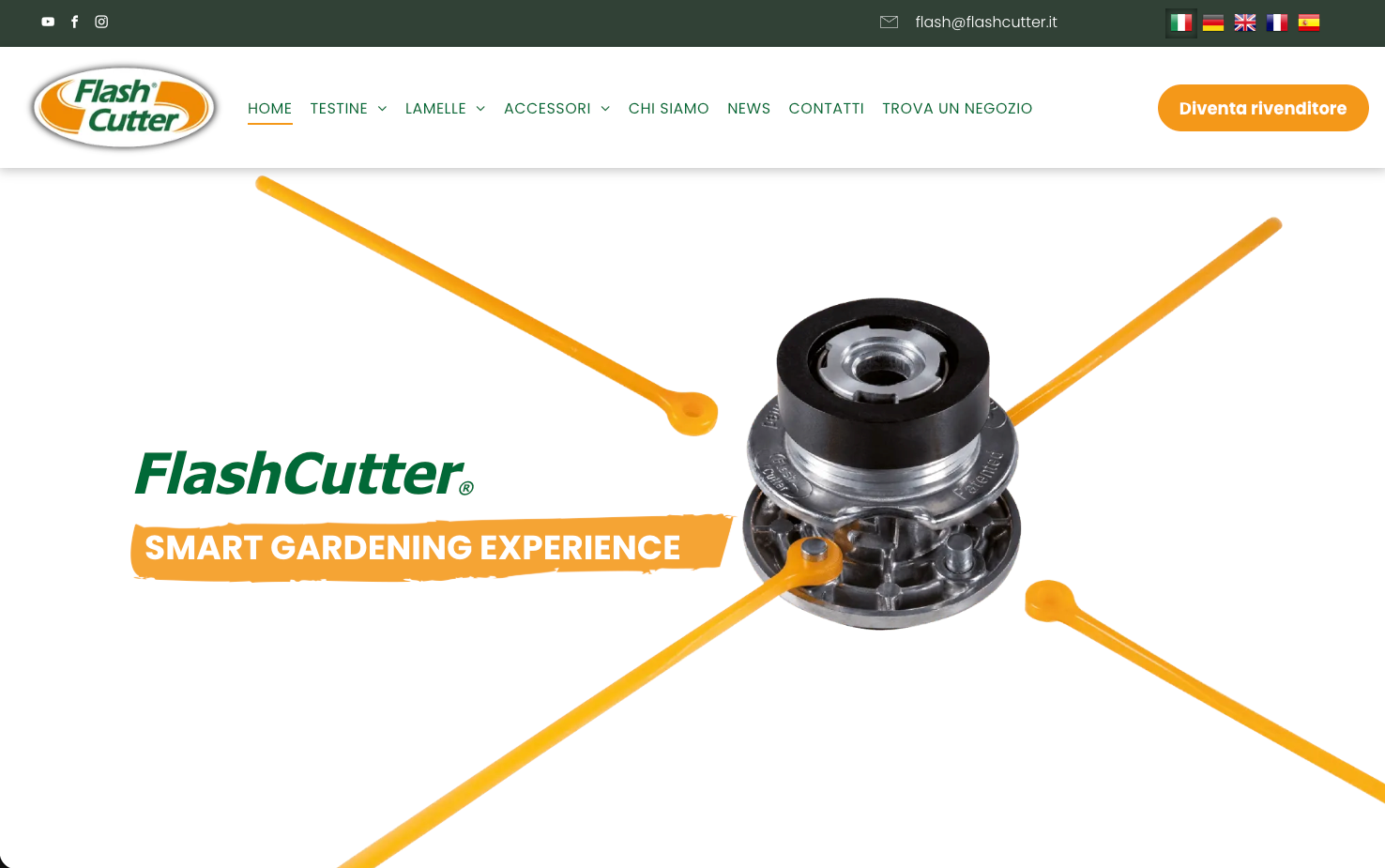 Prodotto FlashCutter, primo piano con linee gialle e logo. 