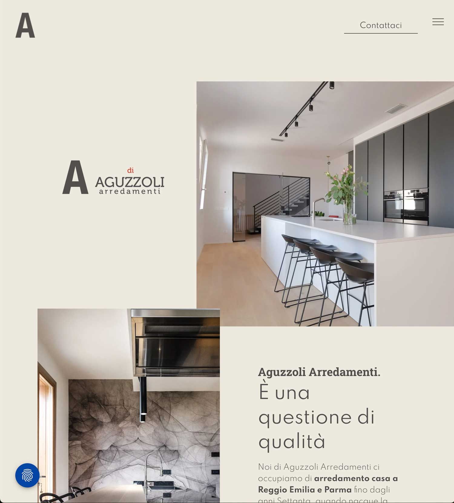 Uno screenshot di un sito web di un'azienda chiamata aguzzoli arredamenti