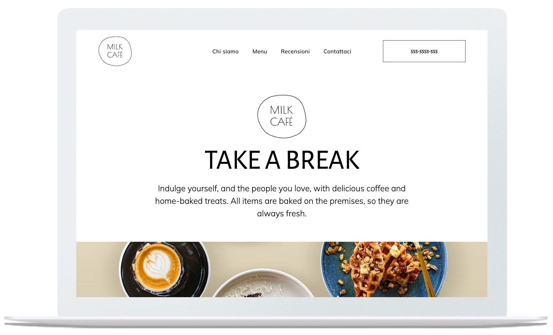 Un cellulare che mostra il sito web di un bar. Presenta lo slogan