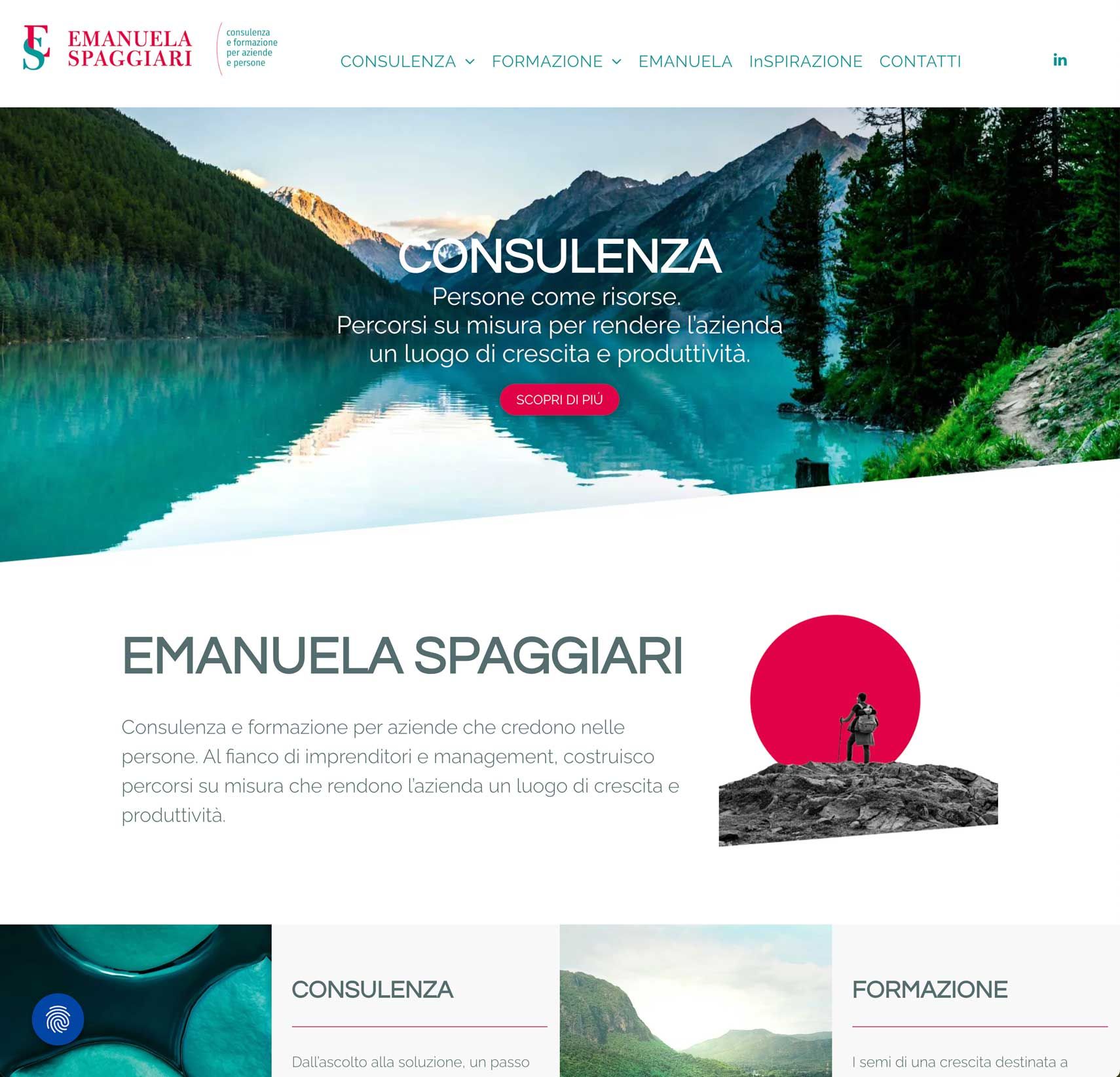 Il sito web di emanuela spaggiari mostra un uomo in piedi su una roccia vicino a un lago.