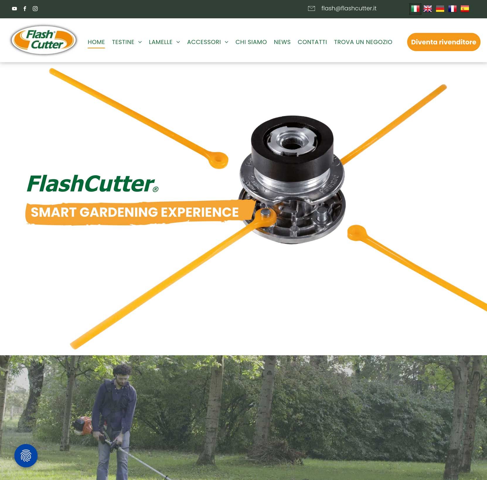 Un uomo sta usando un tosaerba su un sito web di Flash Cutter