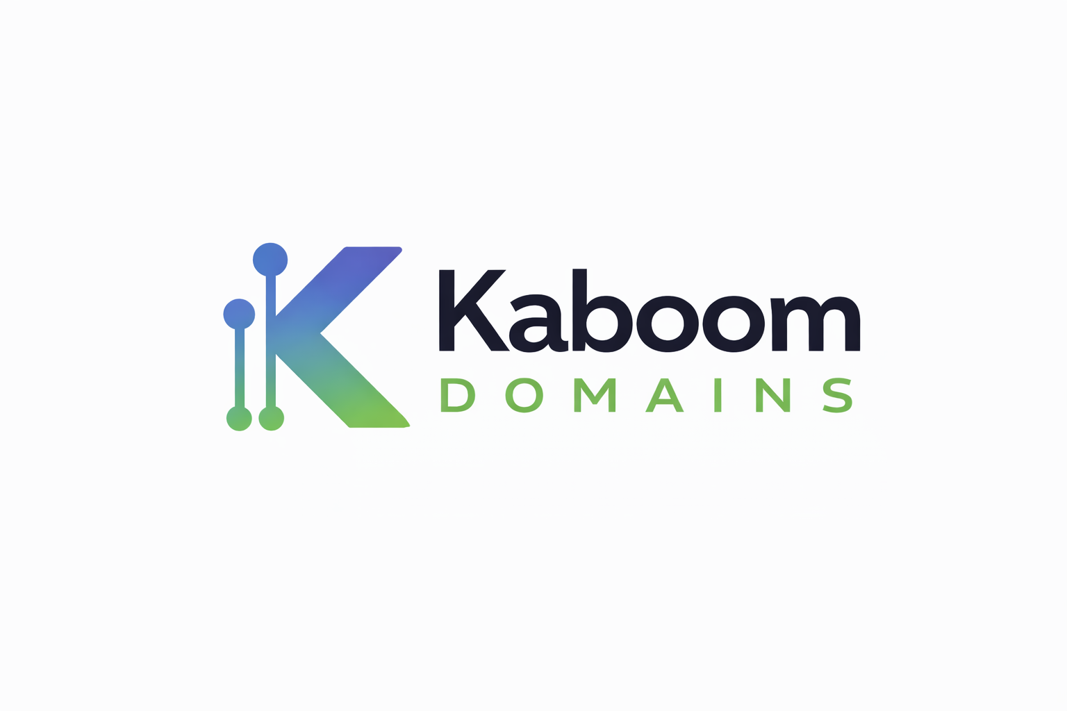 Kaboom Domains logo in navy blue with white envelope shield and orange starburst
