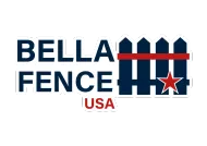 Bella Fence USA logo with navy fence and red star accents