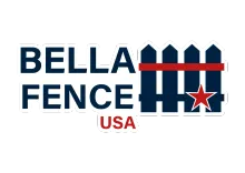Bella Fence USA logo with navy fence and red star accents
