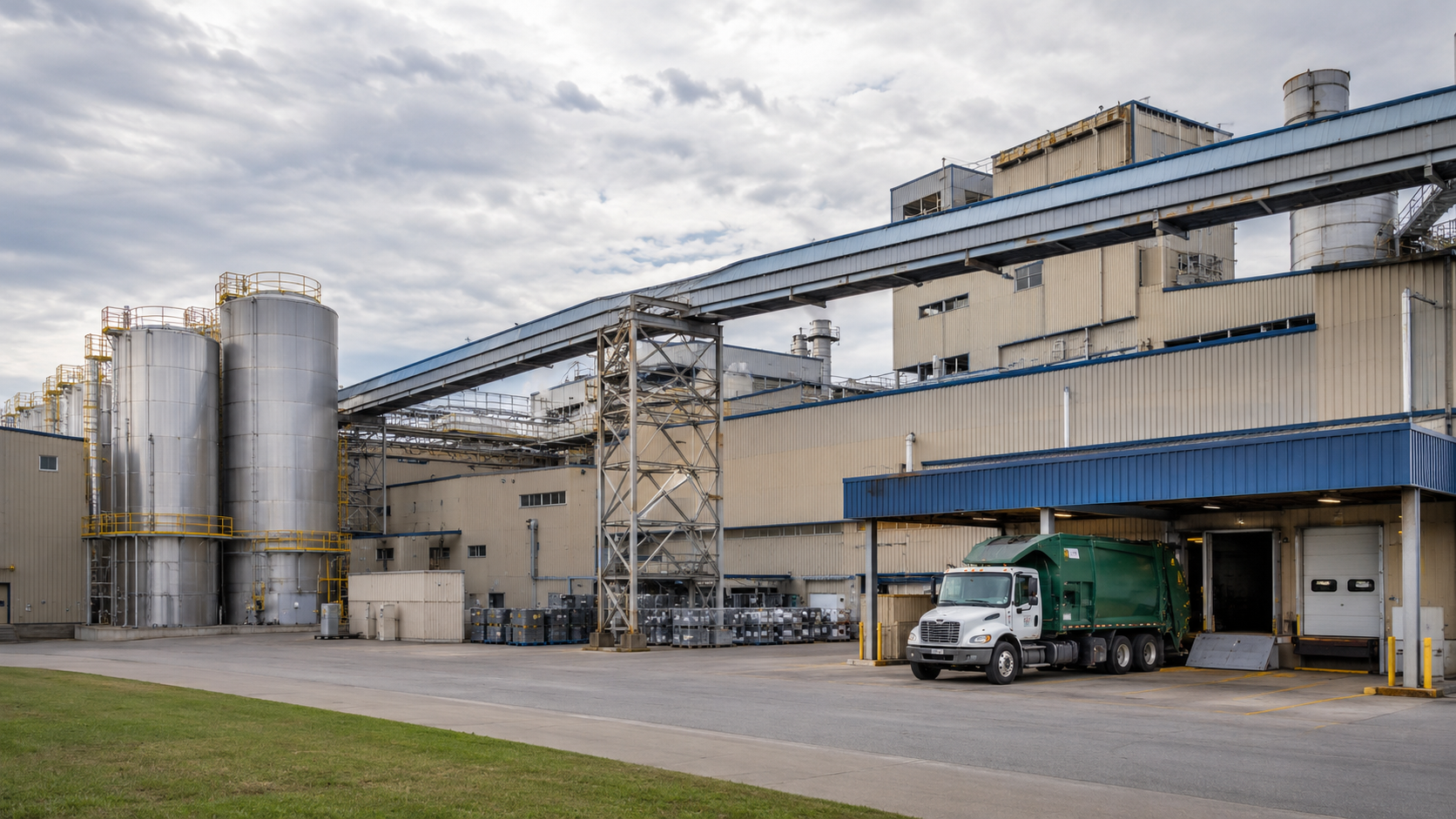 Non-hazardous waste being picked up from manufacturing plant