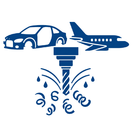 Blue icon showing aerospace and automotive manufacturing metal working and fluid waste