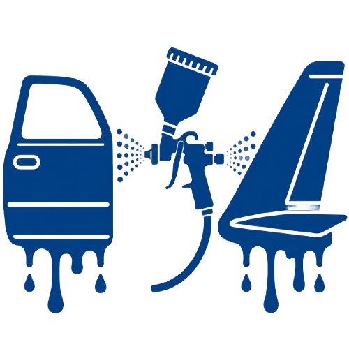 Blue icon showing automotive and aerospace painting aerosol waste