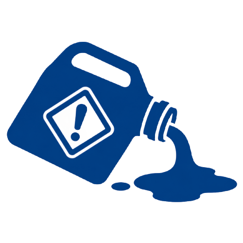 Blue graphic icon showing cleaning and sanitation supplies being wasted