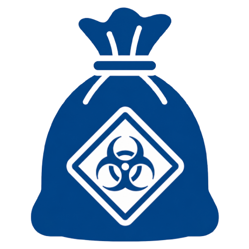 Blue icon showing contaminated chemical waste