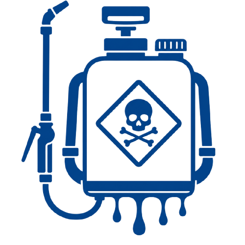 Blue icon showing empty pesticide and chemical containers