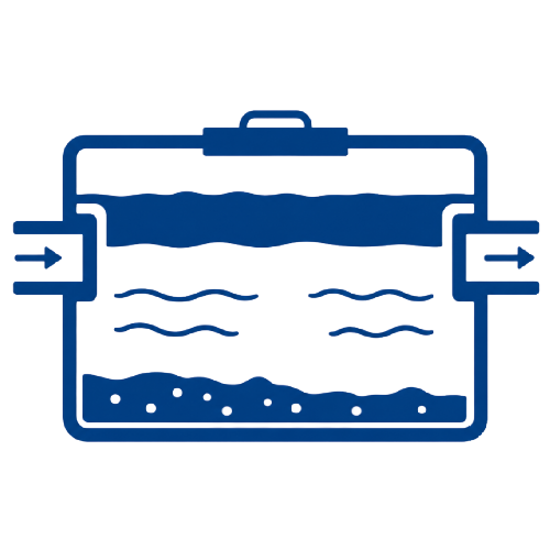 Blue icon showing food and beverage processing fat plus oil plus grease equals fog