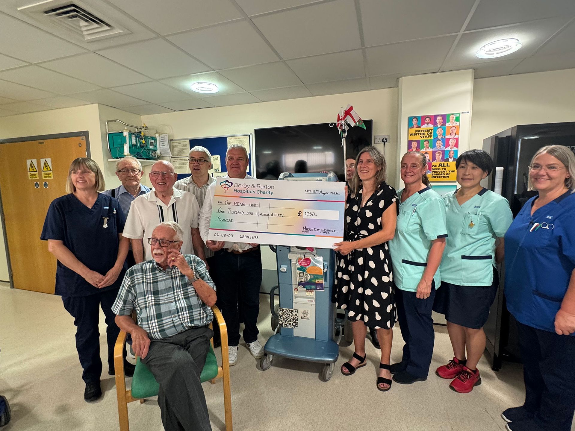 Hastings Lodge members present a cheque to the Renal Unit at Derby Royal Infirmary