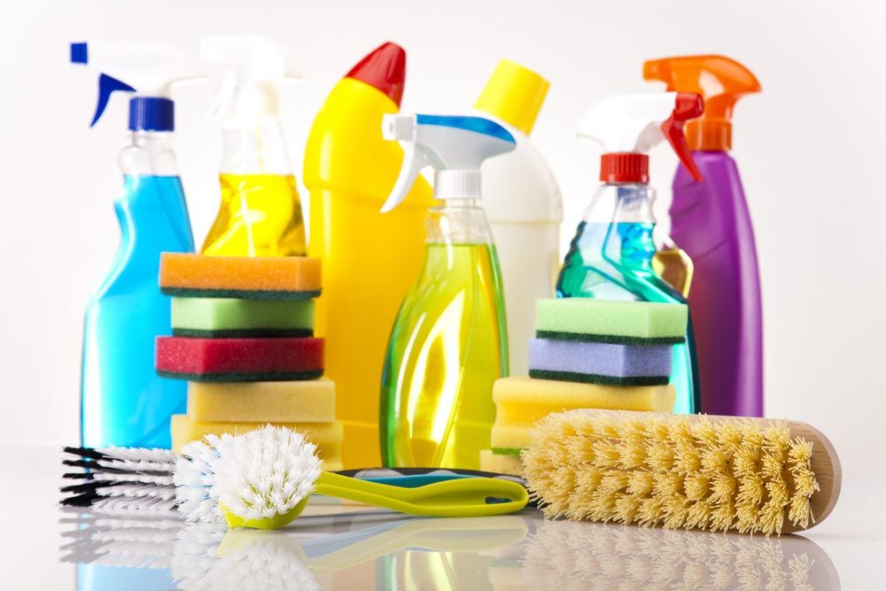 Group Of Assorted Cleaning Products — Cleaning Service in Yeppoon,QLD