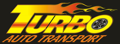 Turbo Auto Transport logo in yellow and red on a black background