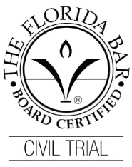 The Florida Bar Board Certified logo for Civil Trial. Black and white circular seal with text and a stylized figure.