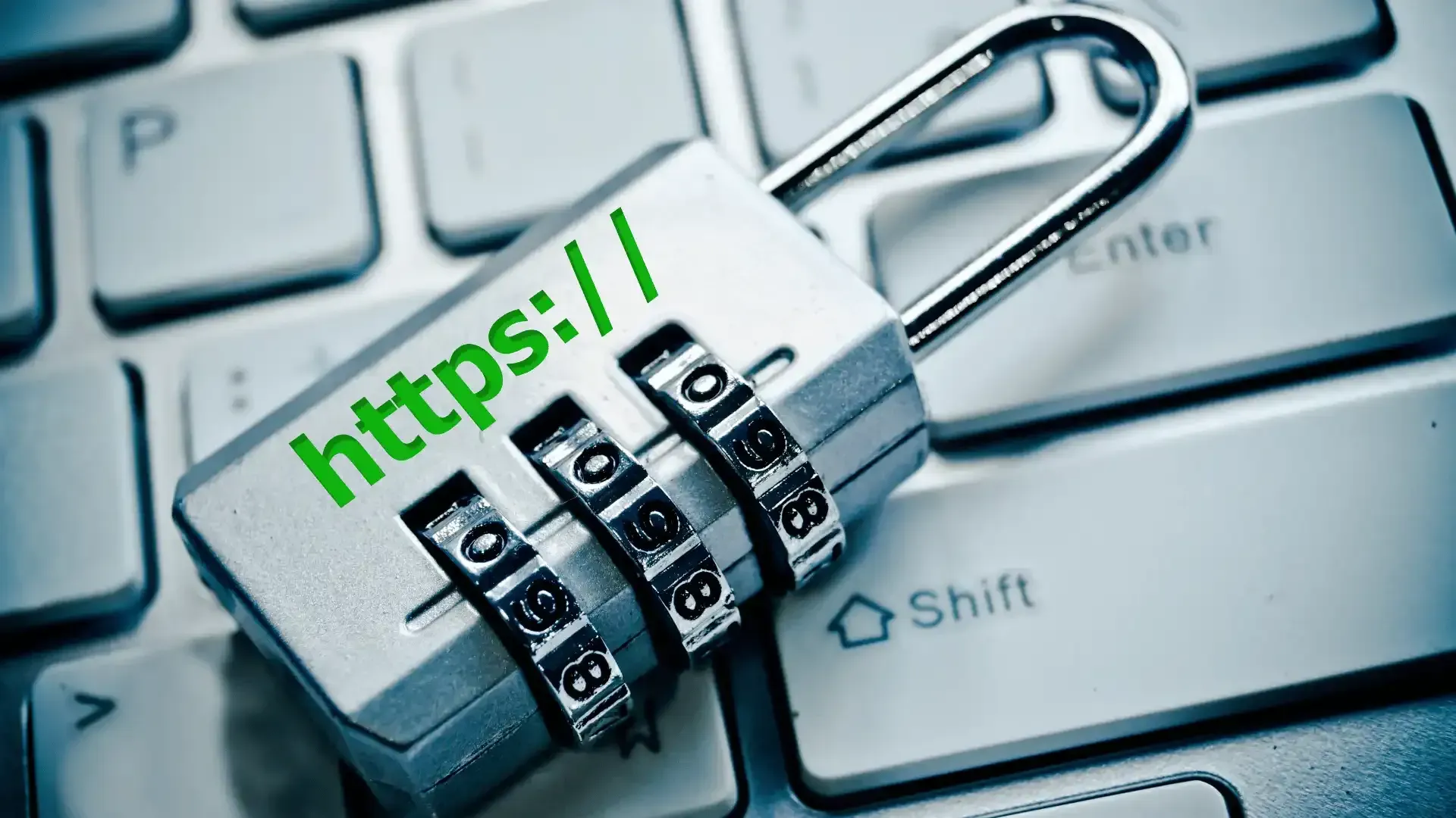 a padlock on top of a keyboard that says https