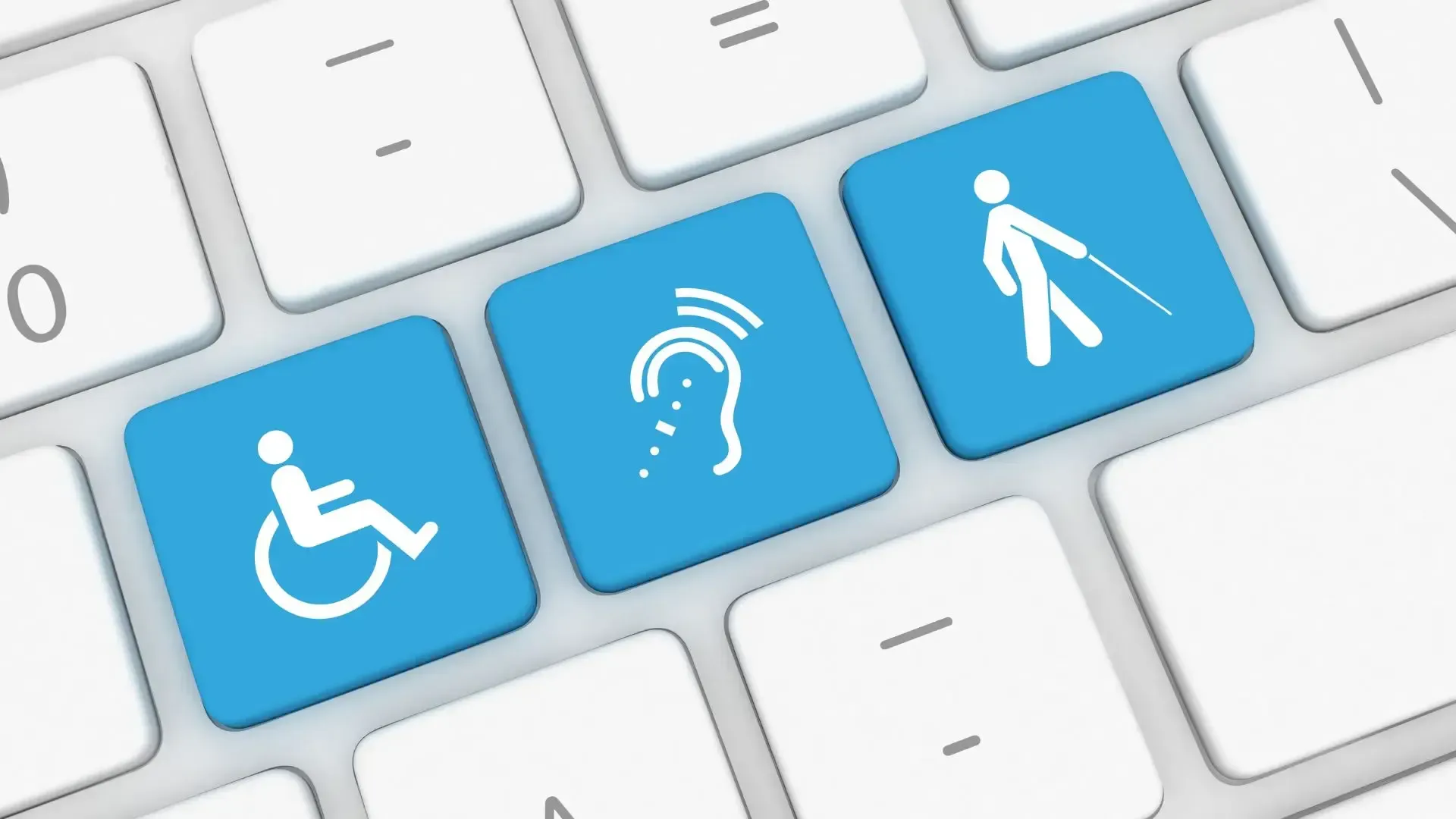 A keyboard with a wheelchair ear and blind person buttons