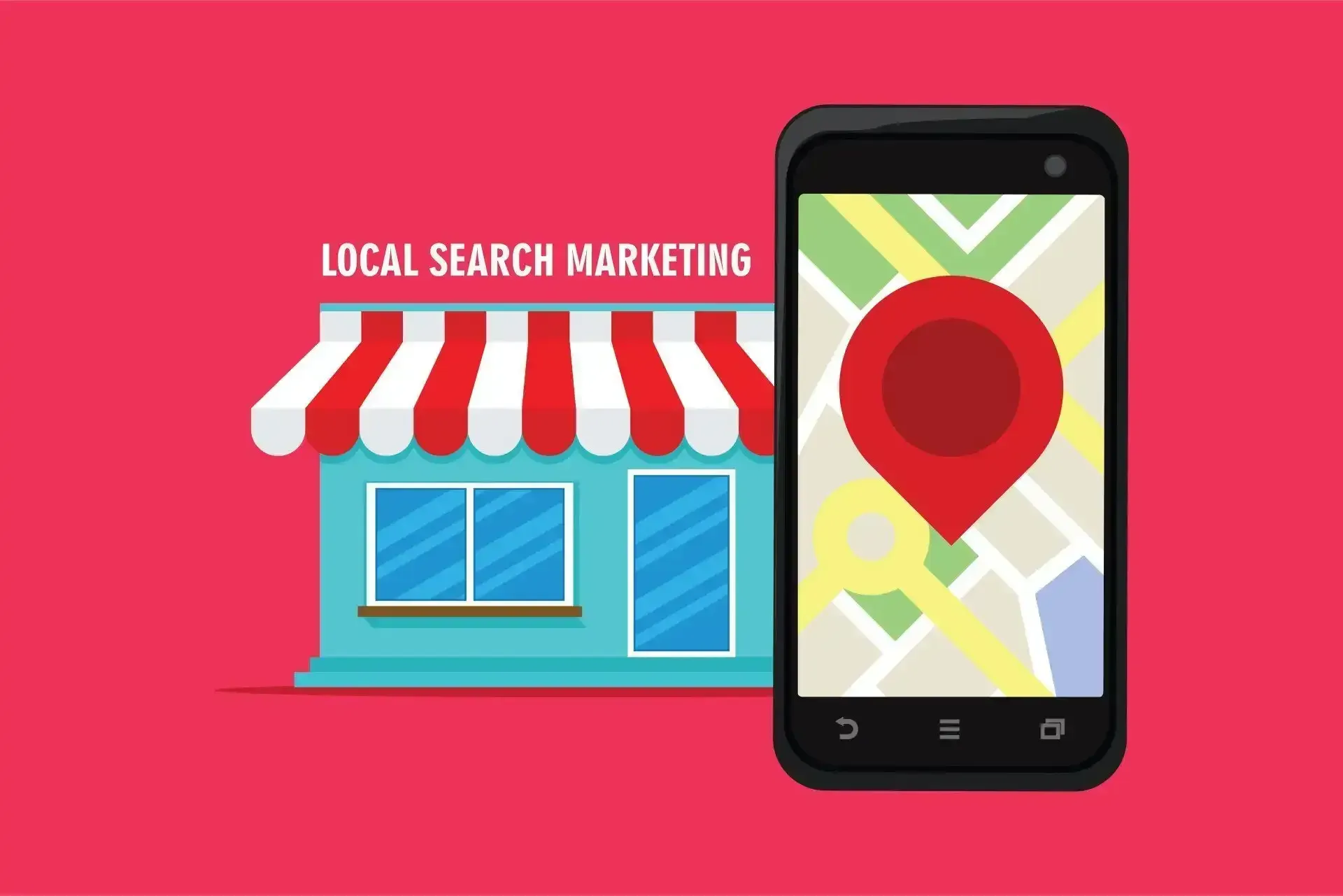 A cell phone with a map on it next to a store.