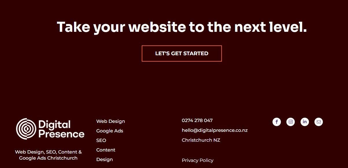 Digital Presence Website Footer