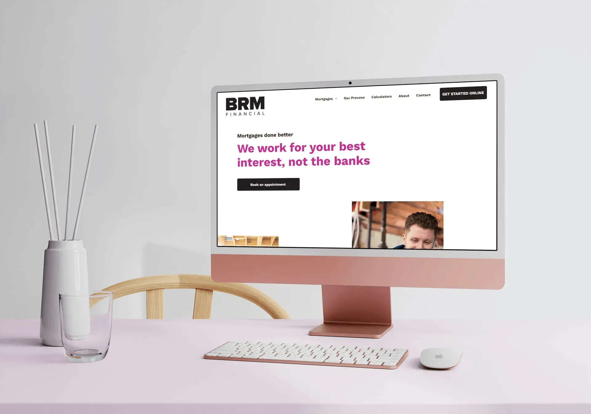 a computer screen displays the website for brm financial