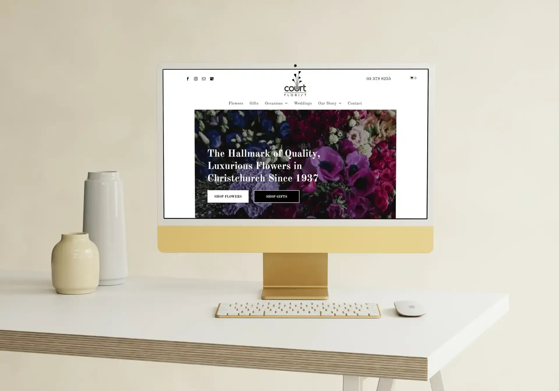 Example of white space web design presented on an Apple Imac