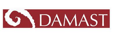 Un logo rosso e bianco per un'azienda chiamata damast.
