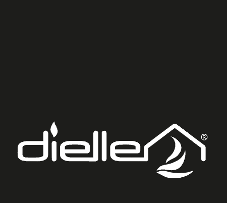 Il logo dielle è bianco su sfondo nero.