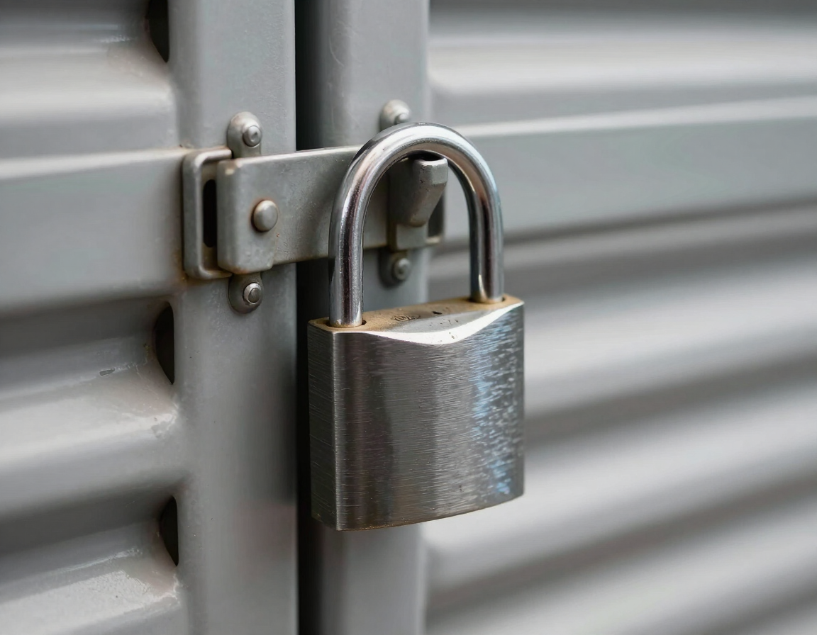 Padlock on a storage unit door