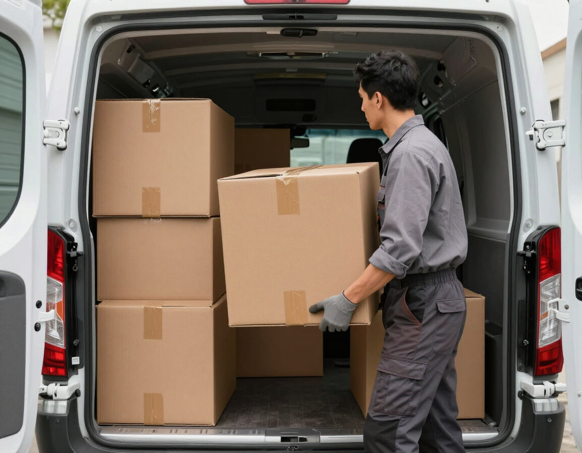 Boxes loaded into a van