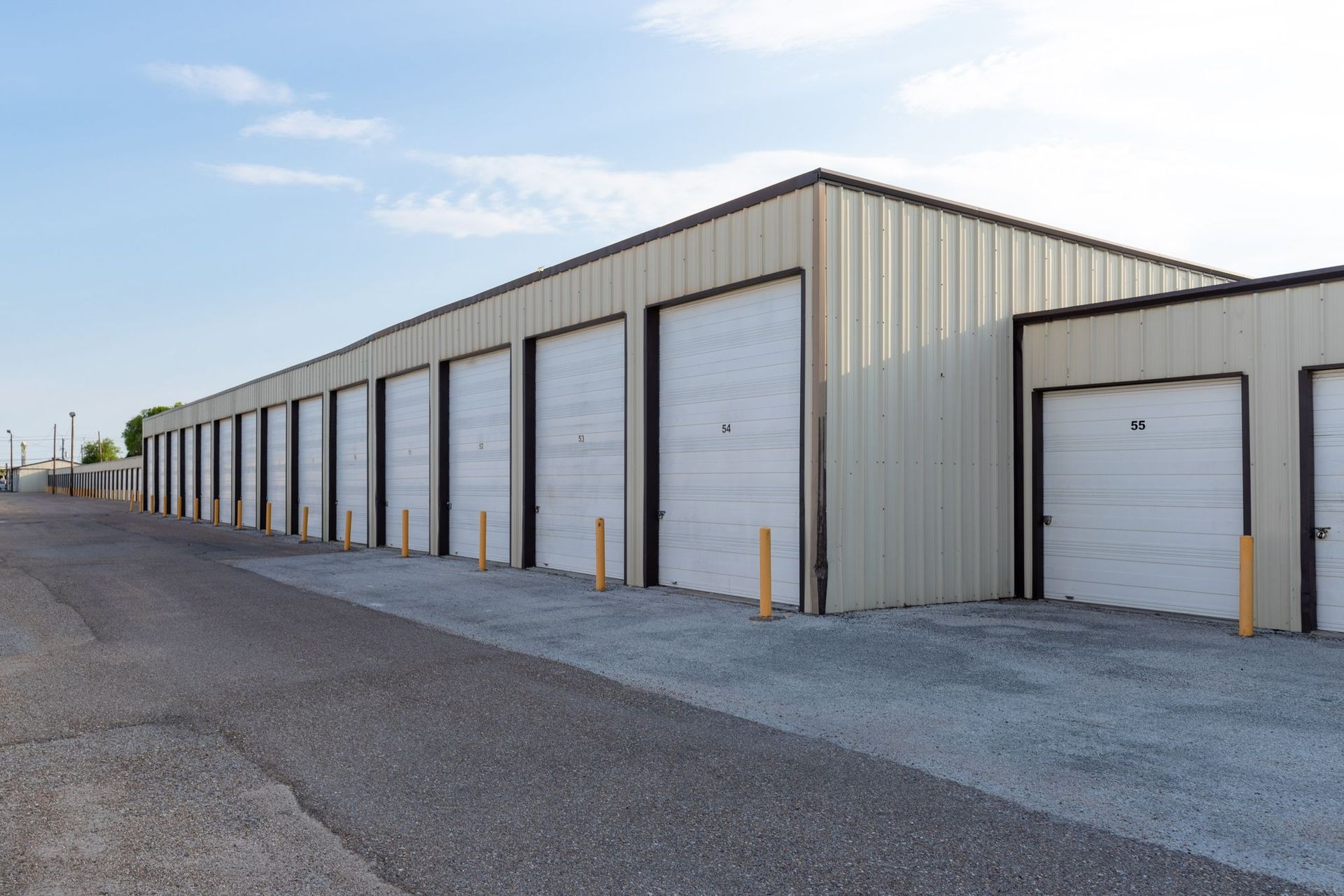 Roll-up door storage buildings at U-Store in Northwest Corpus Christi, TX