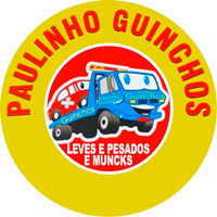 Paulinho Guinchos Um círculo amarelo com um caminhão de reboque azul dentro dele.