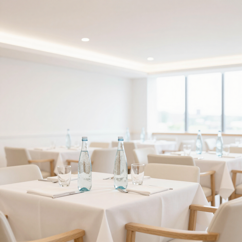 Hotel-Restaurant-Setup mit Wasserflaschen