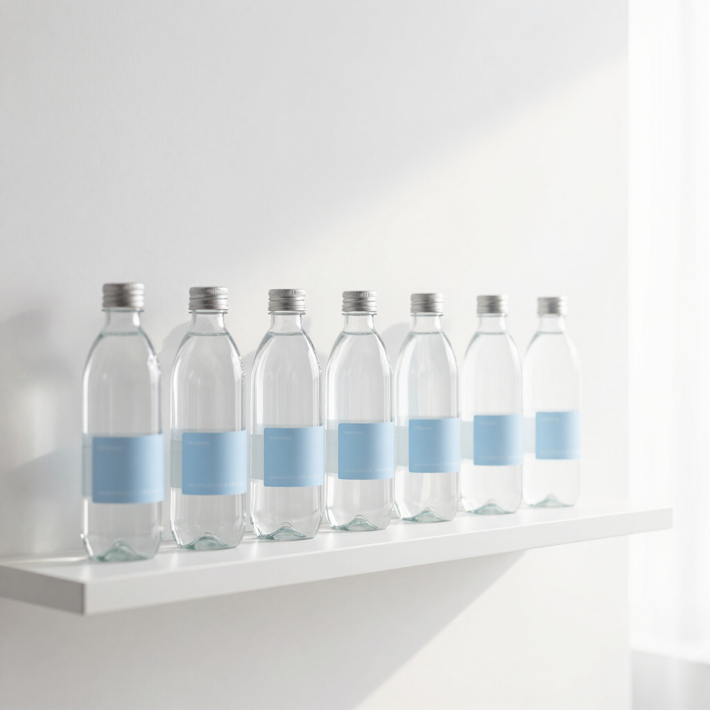 Regal mit sortierten Premiumwasser-Flaschen