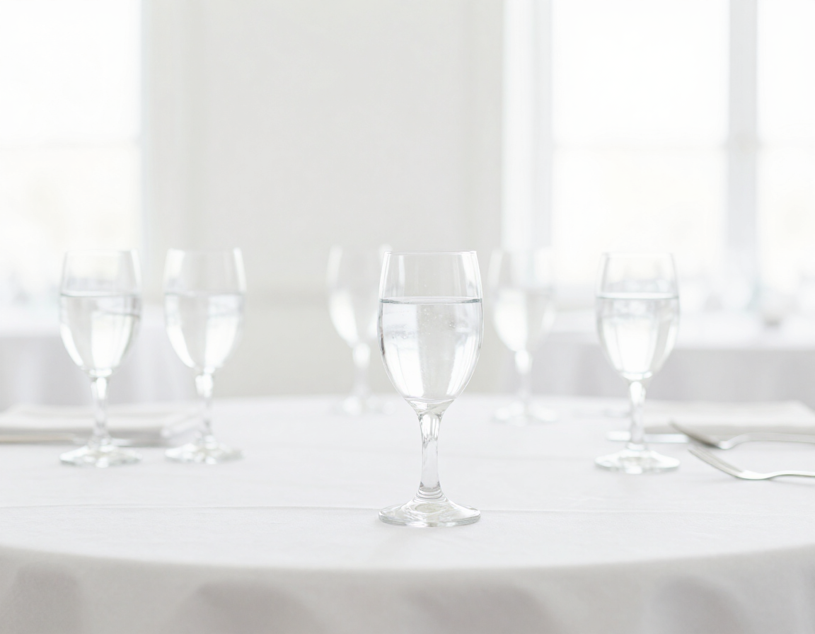 Gala-Tafel mit Wassergläsern im hellen Licht