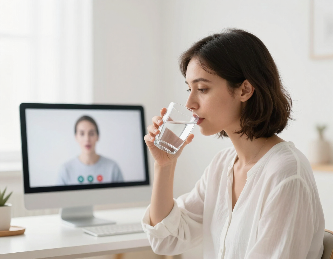 Person nimmt an einem virtuellen Wassertasting per Videocall teil
