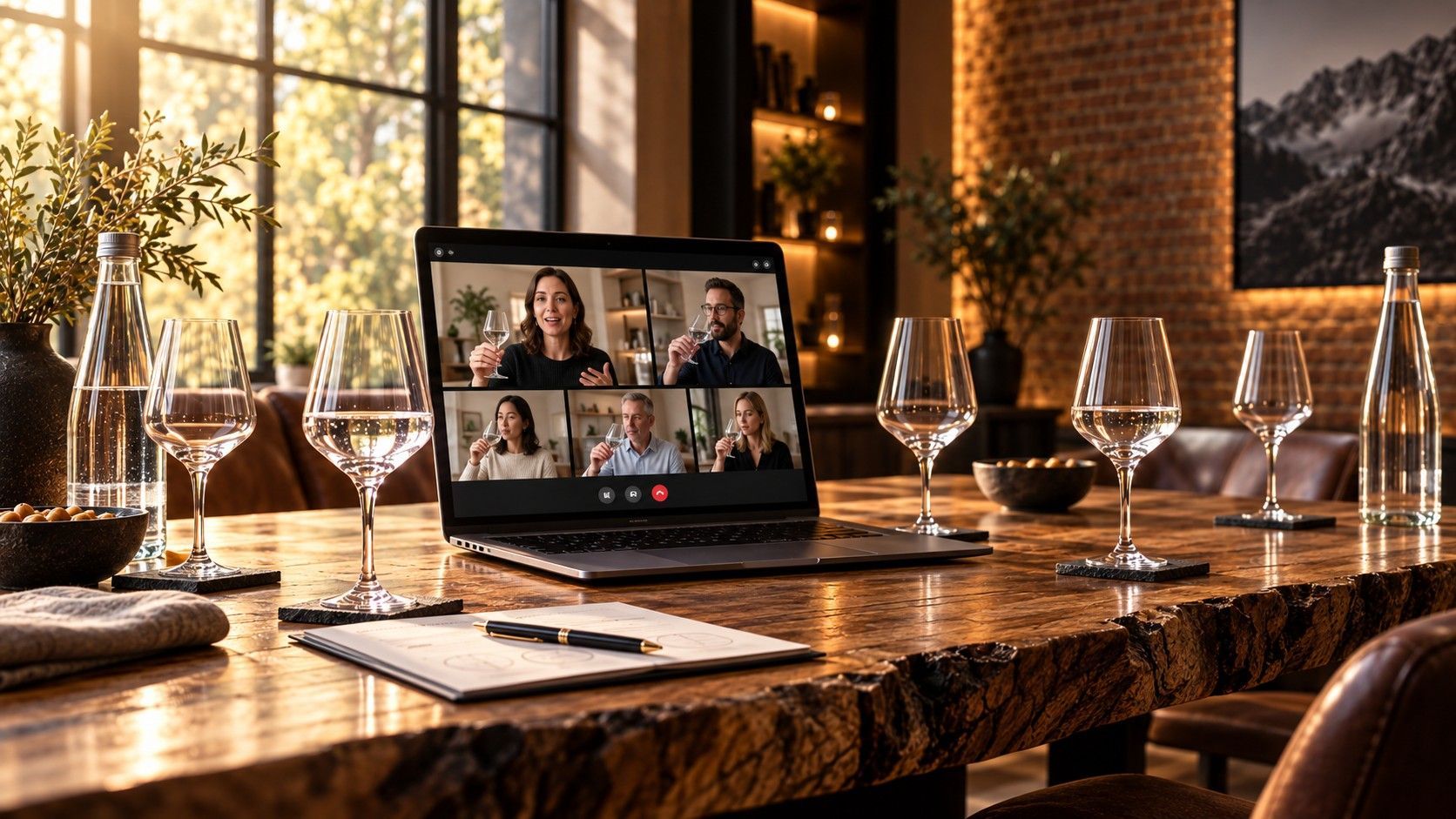 Person nimmt an einem virtuellen Wassertasting per Videocall teil