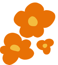 Three orange cartoon flowers with yellow centers.