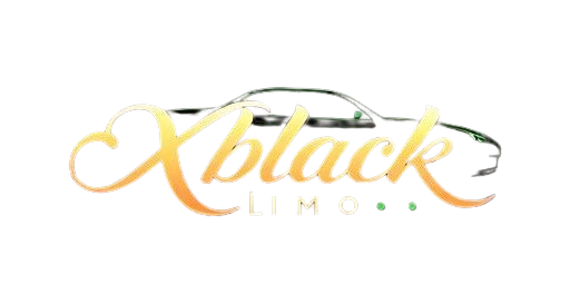 Xblack Limousine logo with stylized gold and gray text and a car silhouette