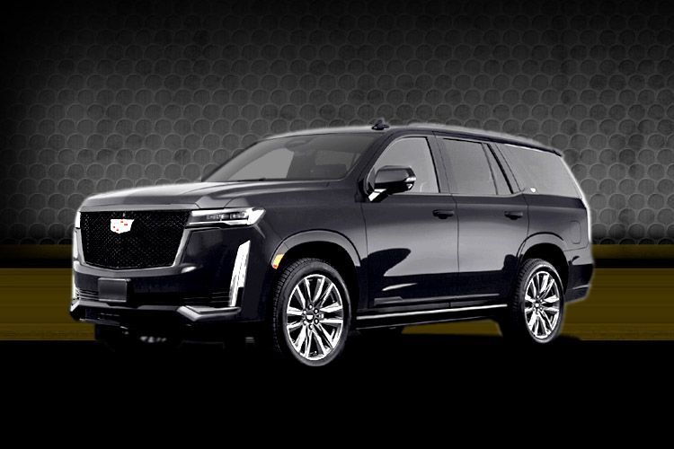 Black Cadillac SUV on a studio background, front three-quarter view